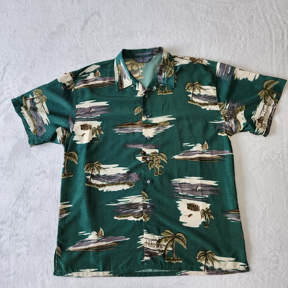 Vintage South Pole Hawaiian Shirt Mens XL Short Sleeve Palm Trees Beach Vacation